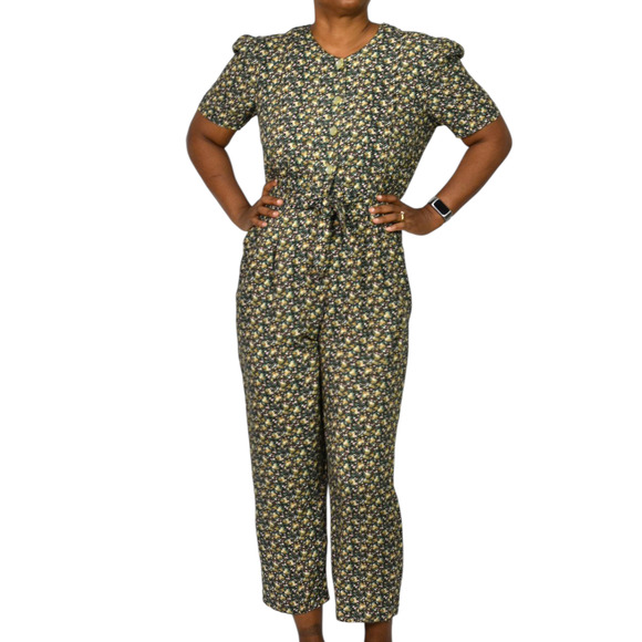 Floral Jumpsuit Vintage Black Ditsy Micro Print Calico 90s Rayon Small Petite - Picture 10 of 15